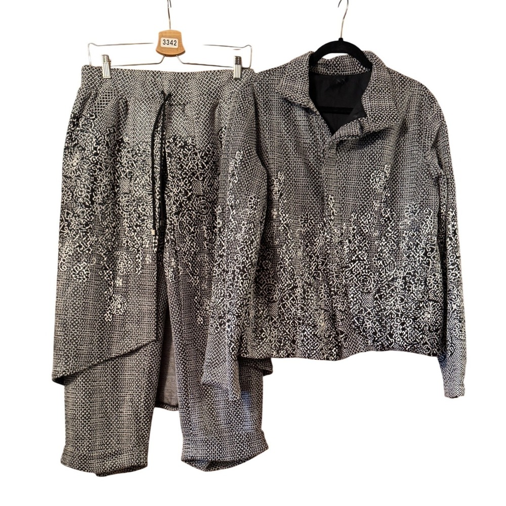 Lagenlook Black White Geometric Print Jacket and Layered Culotte Pant Set UNIQUE - Picture 1 of 15